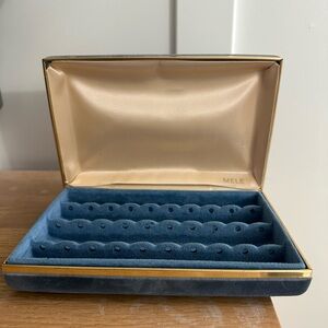 Mele vintage blue velvet travel earring case Jewelry Box hardshell clamshell 60s